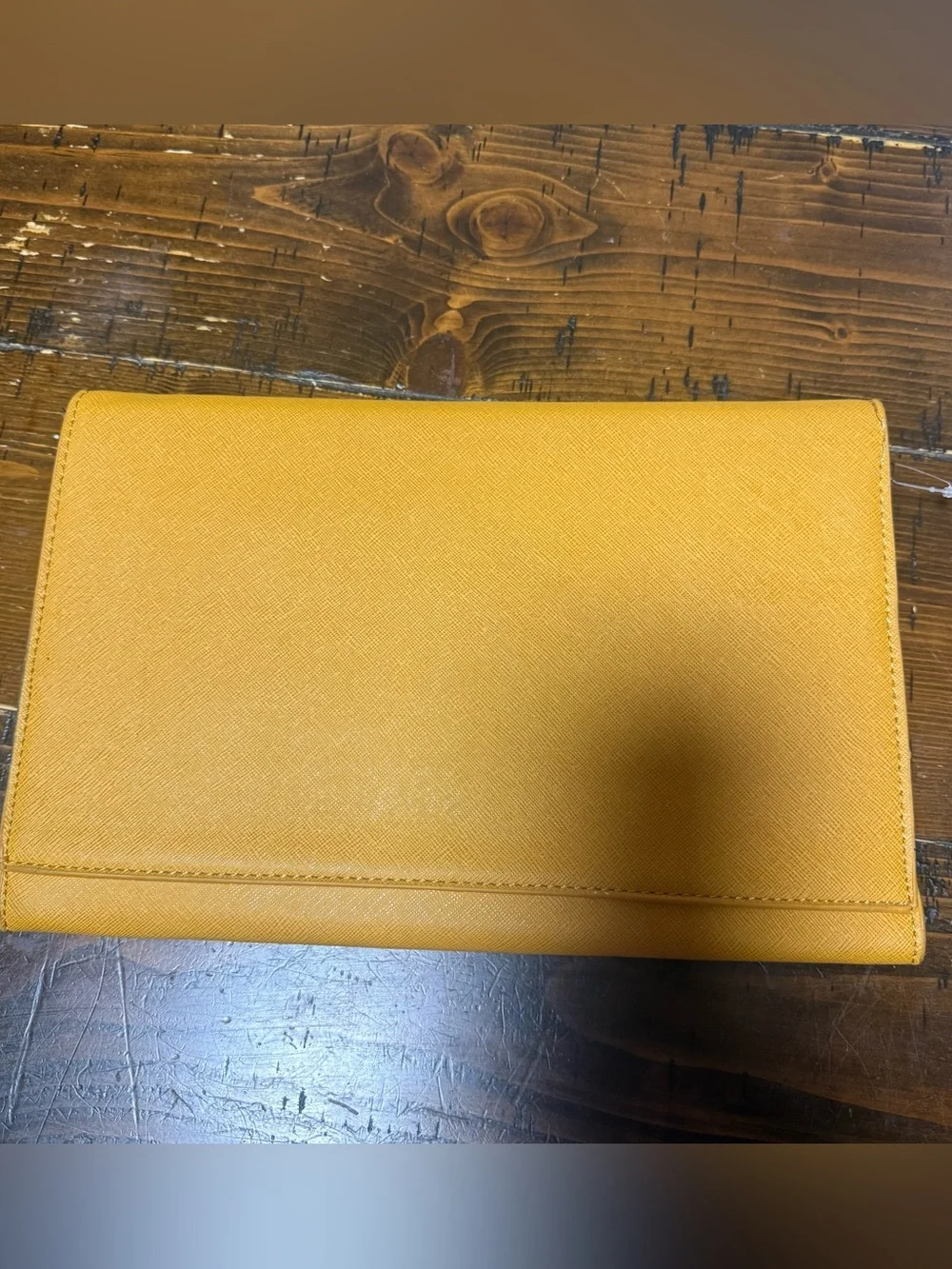 Stunning Saffron Yellow Faux Leather Clutch Bag with Gold Shoulder Chain Strap